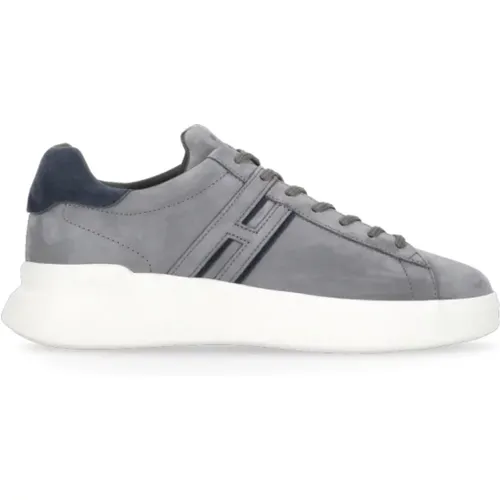 Grey Leather Sneakers Round Toe , male, Sizes: 9 UK - Hogan - Modalova