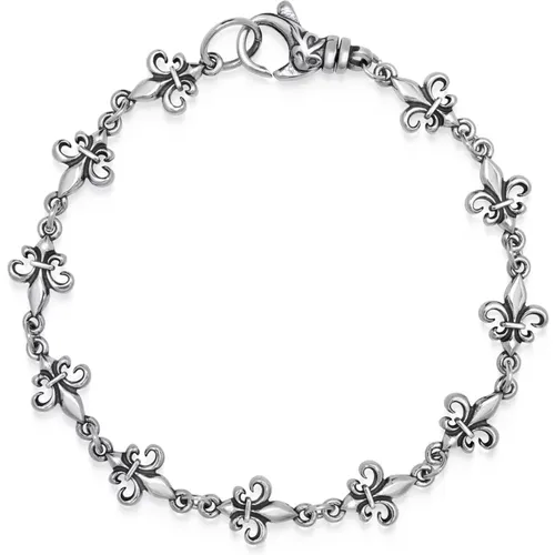 Men's Silver Fleur de Lis Linked Bracelet , Herren, Größe: XL - Nialaya - Modalova