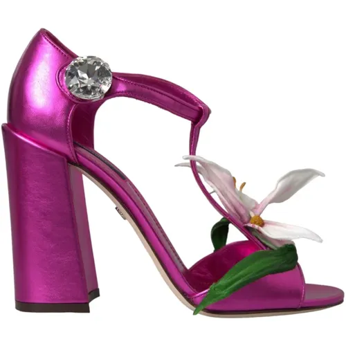 Fuchsia Blumen High Heels Sandalen Schuhe - Dolce & Gabbana - Modalova