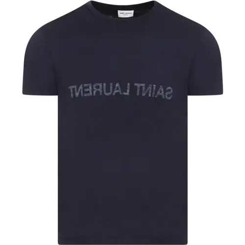 Reverse Logo Cotton T-Shirt , male, Sizes: M, XL, S, L - Saint Laurent - Modalova