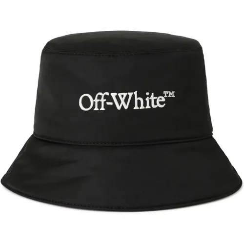 Schwarzer buchähnlicher bestickter Logo-Eimerhut , Herren, Größe: L - Off White - Modalova
