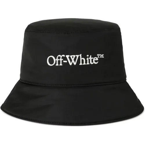 Schwarzer buchähnlicher bestickter Logo-Eimerhut , Herren, Größe: S - Off White - Modalova