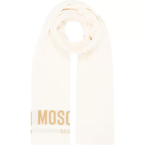 Plain Wool Scarf with Logo Detail , female, Sizes: ONE SIZE - Moschino - Modalova