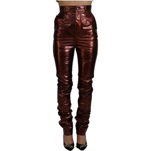 Metallic Bronze High Waist Skinny Jeans - Dolce & Gabbana - Modalova
