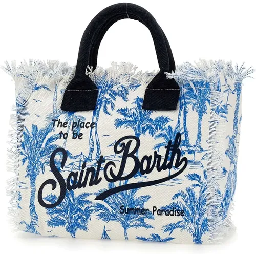 Strandmuster Baumwollhandtasche mit Fransen , Damen, Größe: ONE Size - MC2 Saint Barth - Modalova