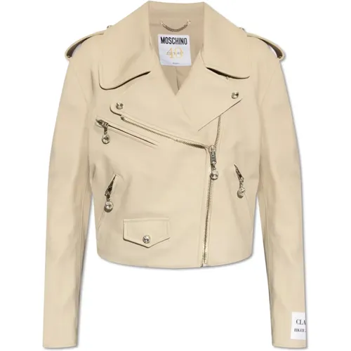 Th Anniversary leather jacket , female, Sizes: XS, S - Moschino - Modalova