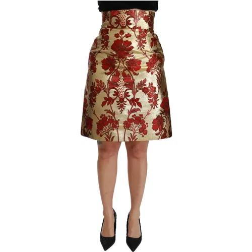 Luxuriöser Goldener Blumen Jacquard Hoher Taillen Mini Rock,Midi Skirts - Dolce & Gabbana - Modalova