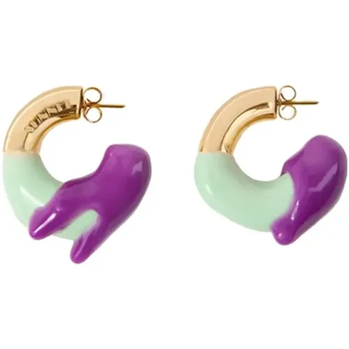 Goldene gummierte Ohrringe mit graviertem Logo - Sunnei - Modalova