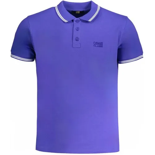 Blaues Polo-Shirt mit Stickerei , Herren, Größe: M - Cavalli Class - Modalova