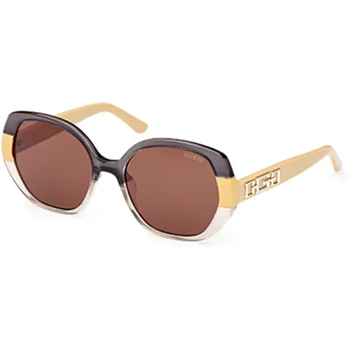 Stilvolle Sonnenbrille Braune Gläser Gelber Rahmen,Stylische Sonnenbrille in Grau und Lila - Guess - Modalova