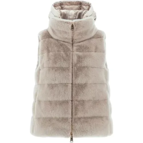 Faux Fur Hooded Vest Chic Style , Damen, Größe: M - Herno - Modalova