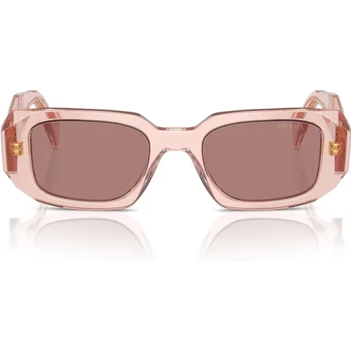 Rectangular Sunglasses Peach Transparent Frame , unisex, Sizes: 49 MM - Prada - Modalova