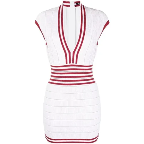 V Neck Striped Knit Dress , female, Sizes: S - Balmain - Modalova