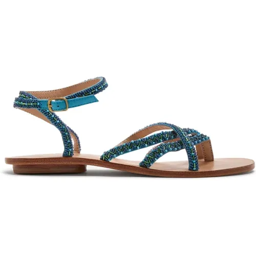 Perlenverzierte Leder Capri Sandalen , Damen, Größe: 40 EU - MALIPARMI - Modalova