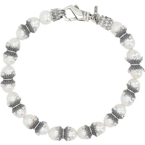 Sterling Silver Freshwater Pearl Bracelet , male, Sizes: M, L - Emanuele Bicocchi - Modalova