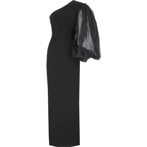 Schwarzes Kleid mit asymmetrischem Ausschnitt und Ballonärmel , Damen, Größe: M - Solace London - Modalova
