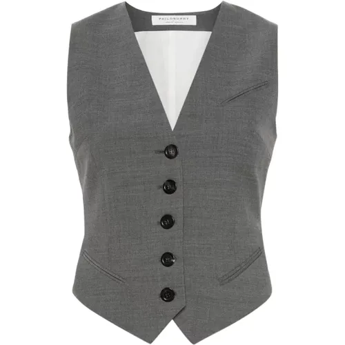 Grey V-Neck Sleeveless Jacket , female, Sizes: S - Philosophy di Lorenzo Serafini - Modalova