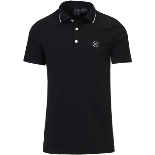 Schwarzes Polo-Shirt mit Knopfleiste , Herren, Größe: M - Armani Exchange - Modalova