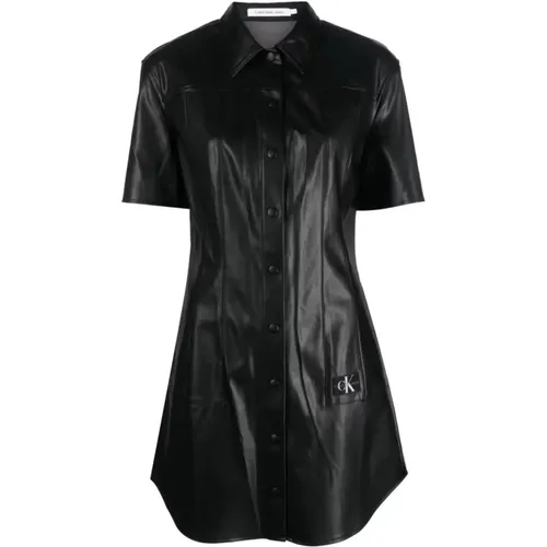 Faux leather short sleeve dres , female, Sizes: M, L, XS, S - Calvin Klein Jeans - Modalova