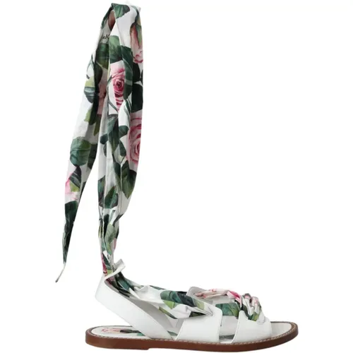 Floral Print Ankle Wrap Sandals , female, Sizes: 4 UK - Dolce & Gabbana - Modalova