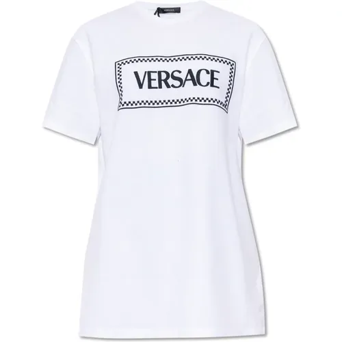 T-Shirt mit Logo , Damen, Größe: S - Versace - Modalova