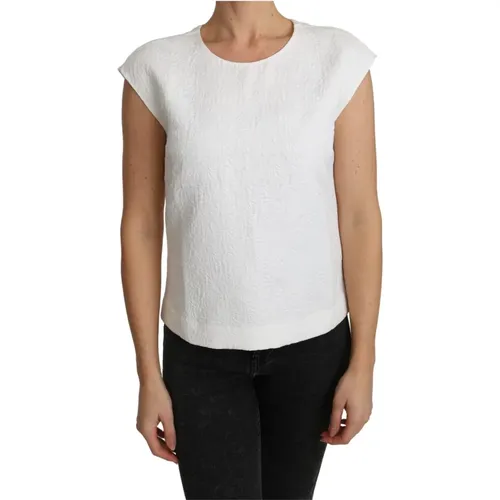 Luxuriöse Weiße Bluse mit Logo-Details , Damen, Größe: 3XS - Dolce & Gabbana - Modalova
