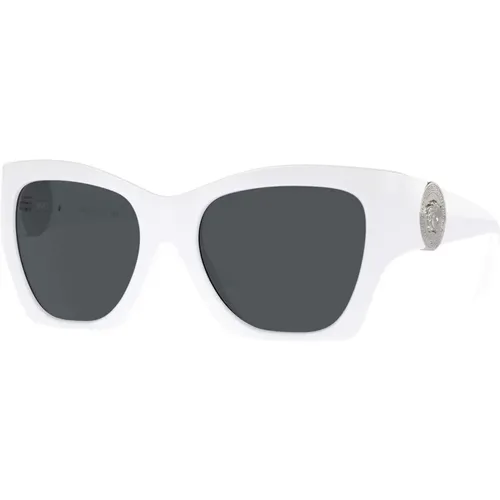 Weiße/Graue Sonnenbrille , Damen, Größe: 55 MM - Versace - Modalova