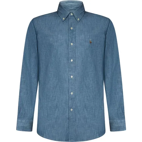 Blaue Button-Down Hemden mit Multicolor Pony Stickerei , Herren, Größe: S - Polo Ralph Lauren - Modalova