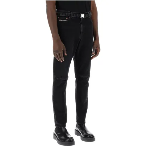 Slim jeans with belt and zippers , male, Sizes: S, XS - Sacai - Modalova