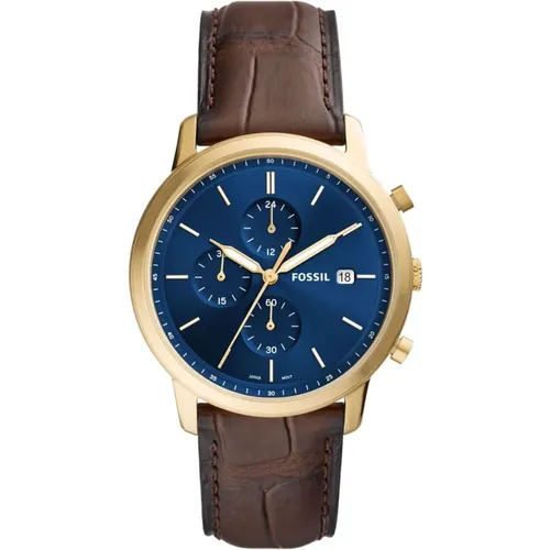 Gold Herren Chronograph Lederuhr - Fossil - Modalova