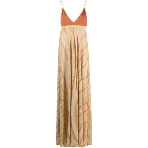 Golden Metallic Stripe Maxi Dress , female, Sizes: M - Forte Forte - Modalova