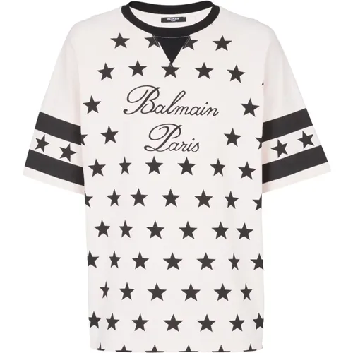 Signature Stars T-shirt , male, Sizes: M, S - Balmain - Modalova