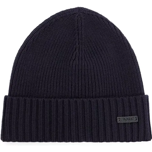 Ribbed Wool Beanie Hat Dark , unisex, Sizes: ONE SIZE - Boss - Modalova