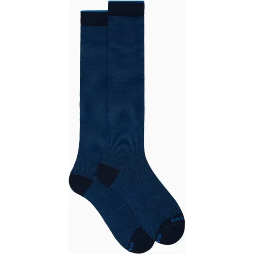 Damen lange hellblaue Baumwollsocken mit zweifarbigen Streifen - Gallo - Modalova