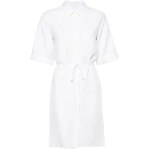 Weiße Leinenkleid Silbernes Logo , Damen, Größe: S - Calvin Klein - Modalova