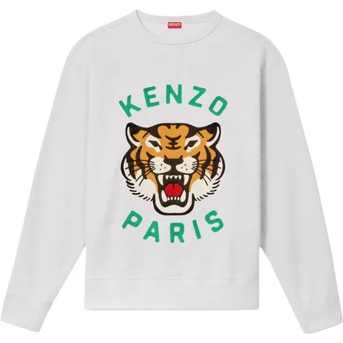 Grauer Pullover mit Kettenstichstickerei - Kenzo - Modalova