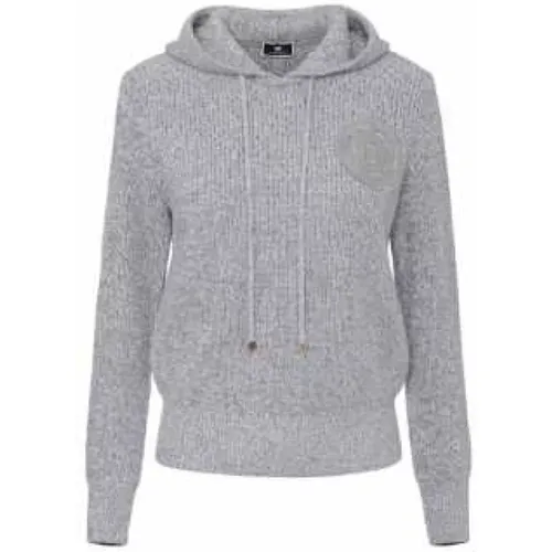 Perlgrey Hoodie mit Logo-Patch , Damen, Größe: M - Elisabetta Franchi - Modalova