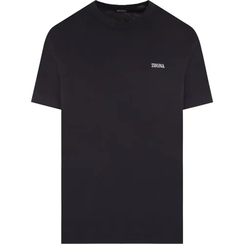 Marineblaues Baumwoll-Jersey T-Shirt mit Logo-Stickerei , Herren, Größe: XL - Ermenegildo Zegna - Modalova