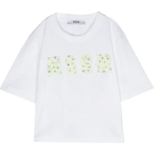 T-Shirts,Weißes T-Shirt mit Logo-Applikation für Mädchen - Msgm - Modalova