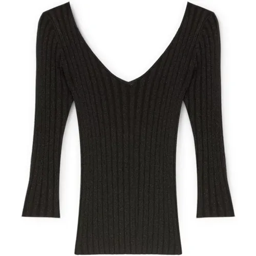 Gerippter Lurex-Pullover mit weitem Halsausschnitt , Damen, Größe: S - Motivi - Modalova