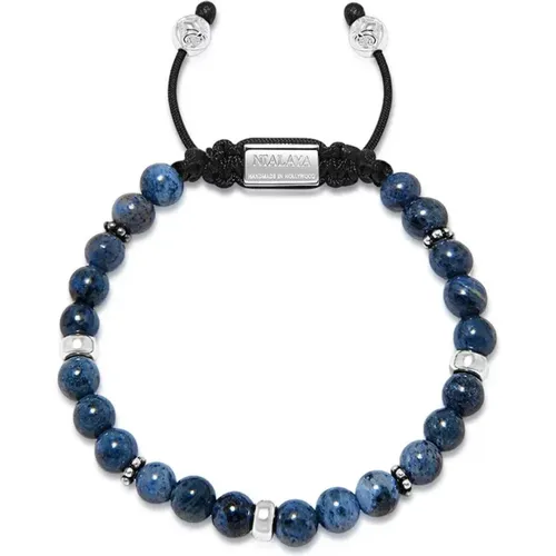 Men& Beaded Bracelet With Blue Dumortierite And Silver , male, Sizes: M, S, L, 2XL, XL - Nialaya - Modalova