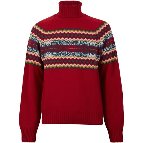 Roter Rollkragenpullover für Herren mit dekorativem Weihnachtsmotiv , Herren, Größe: M - Gallo - Modalova