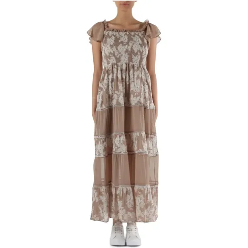 Chiffon dress with contrast embroidery , female, Sizes: XS, L, S, M - Guess - Modalova