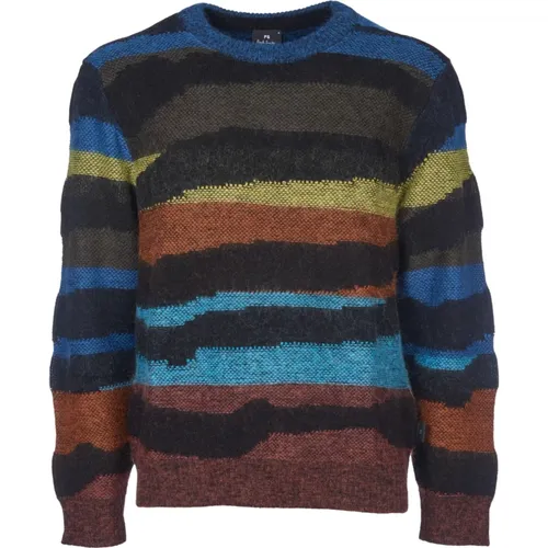 Abstrakter Gestreifter Schwarzer Strickpullover , Herren, Größe: L - PS By Paul Smith - Modalova