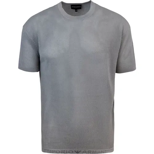 Grey T-shirt with Jacquard Logo , male, Sizes: S, XL, M, L, 2XL - Emporio Armani - Modalova