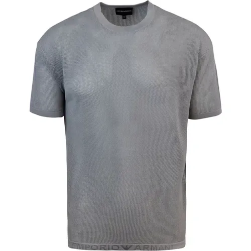 Grey T-shirt with Jacquard Logo , male, Sizes: XL - Emporio Armani - Modalova