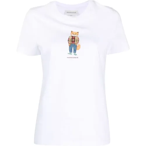 Logo-Print Baumwoll T-Shirt , Damen, Größe: M - Maison Kitsuné - Modalova