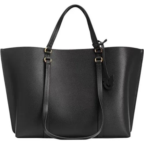 Schwarze Leder Shopper Tasche mit Abnehmbarem Anhänger - pinko - Modalova