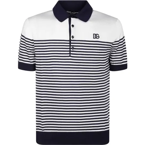 White and Striped Polo Shirt , male, Sizes: S, M - Dolce & Gabbana - Modalova