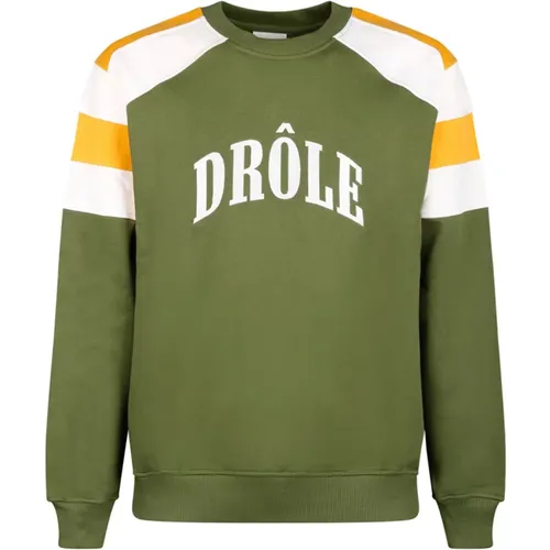 Sporty Cotton Sweatshirt in Green, Cream, Yellow , male, Sizes: S, L, M - Drole de Monsieur - Modalova
